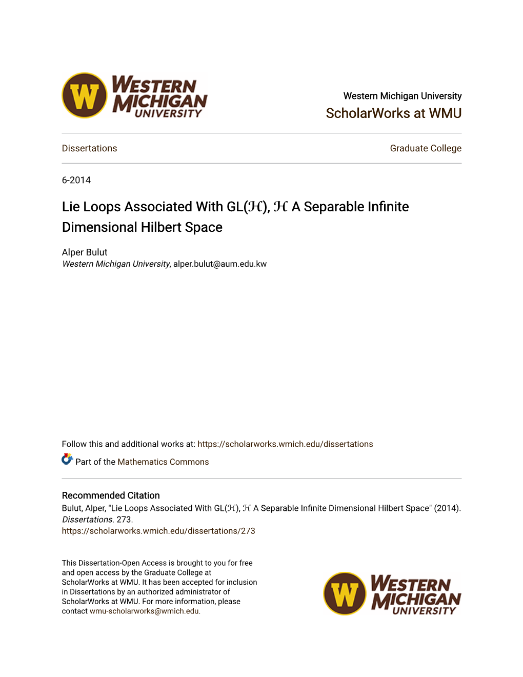 Lie Loops Associated with GL (ℋ), ℋ a Separable Infinite Dimensional