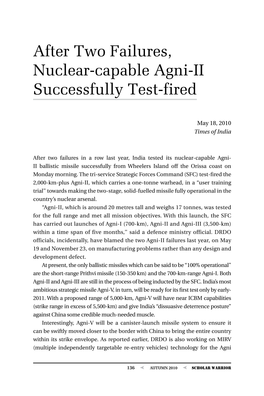 After Two Failures, Nuclear-Capable Agni-II Successfully Test-Fired
