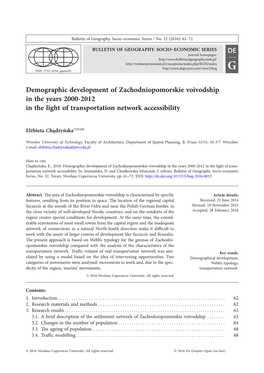 Demographic Development of Zachodniopomorskie Voivodship in the Years 2000-2012 in the Light of Transportation Network Accessibility