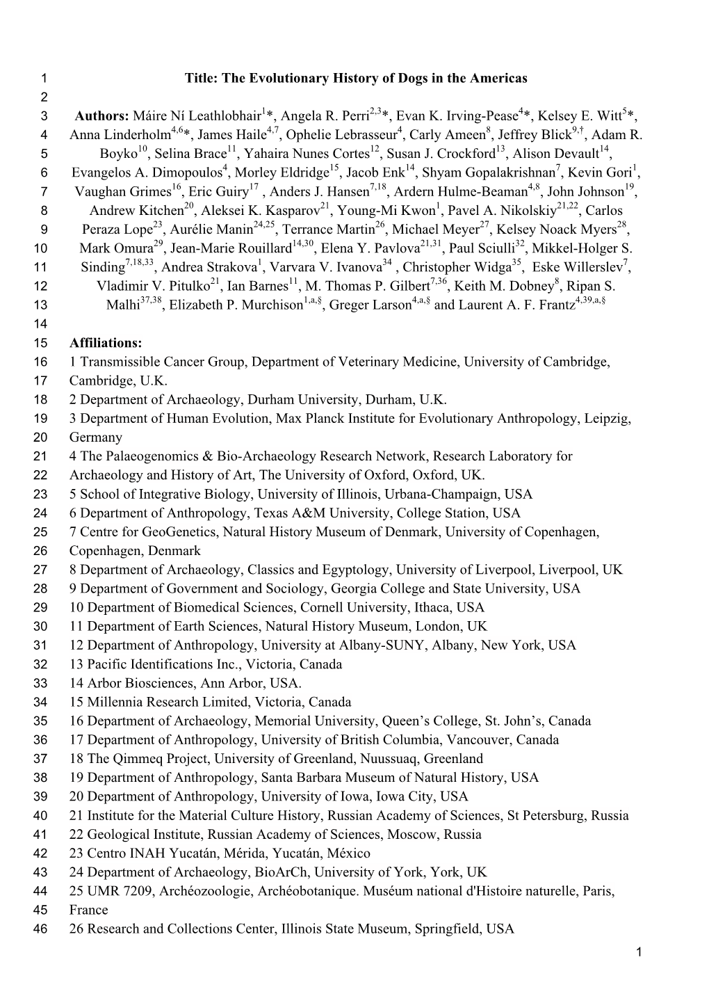 The Evolutionary History of Dogs in the Americas Authors