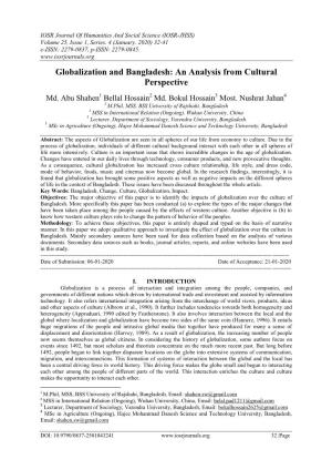 Globalization and Bangladesh: an Analysis from Cultural Perspective