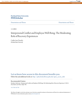 Interpersonal Conflict and Employee Well-Being: the Om Derating Role of Recovery Experiences