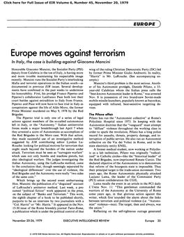 Europe Moves Against Terrorism in Italy, the Case Is Building Against Giacomo Mancini