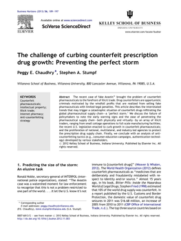 The Challenge of Curbing Counterfeit Prescription Drug Growth: Preventing the Perfect Storm 191