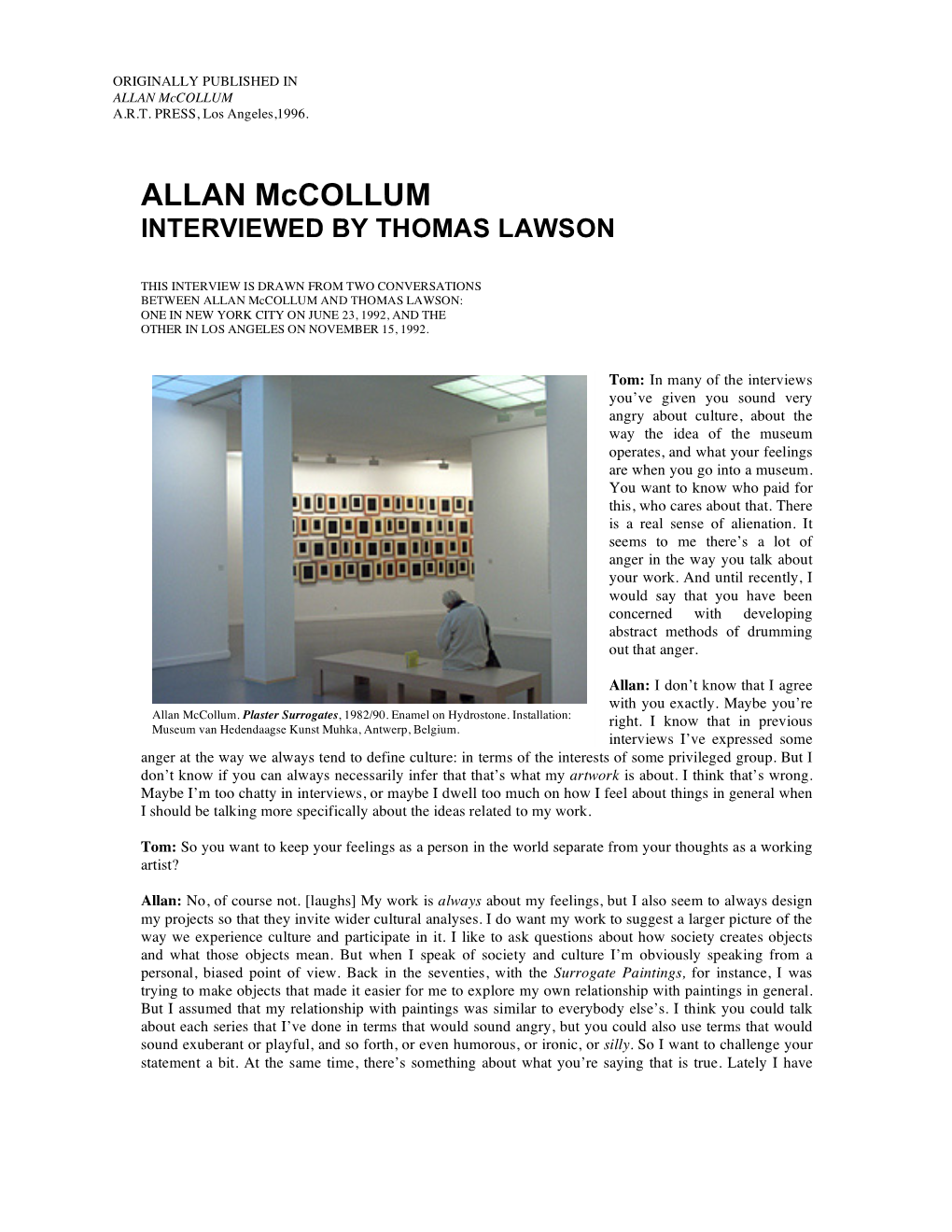 Interview with Allan Mccollum