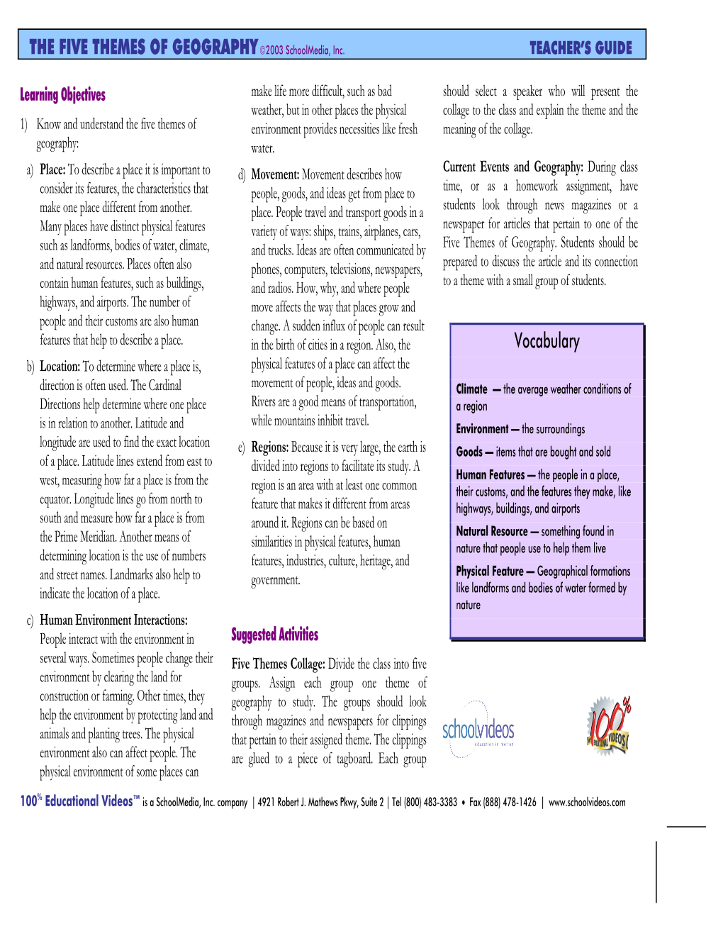 THE FIVE THEMES of GEOGRAPHY©2003 Schoolmedia, Inc. Vocabulary