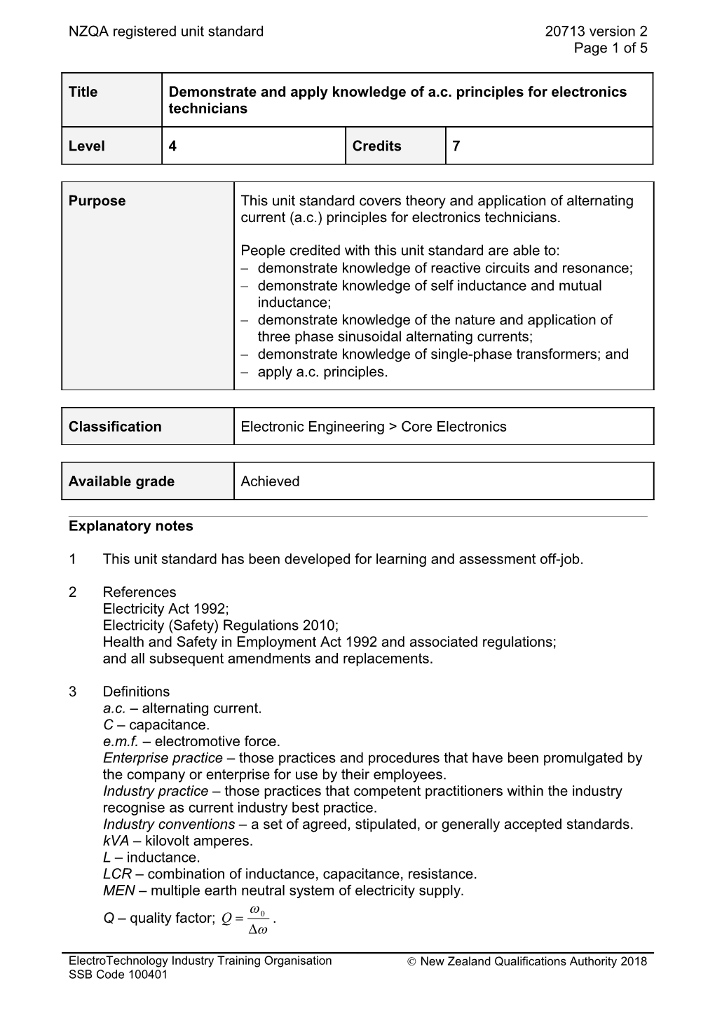 20713 Demonstrate and Apply Knowledge of A.C. Principles for Electronics Technicians