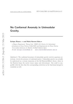 No Conformal Anomaly in Unimodular Gravity. Arxiv:1301.5130V3 [Hep-Th