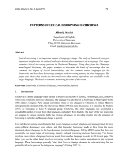 Patterns of Lexical Borrowing in Chichewa