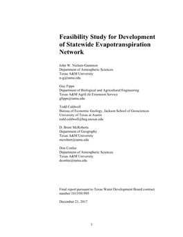 Feasibility Study for Development of Statewide Evapotranspiration Network
