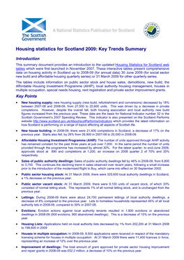 Housing Statistics for Scotland 2009: Key Trends Summary