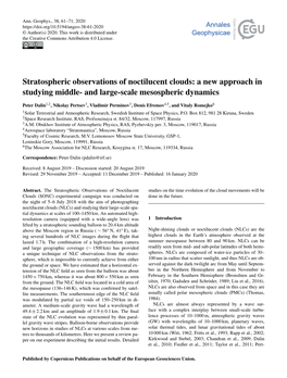 Stratospheric Observations of Noctilucent Clouds: a New Approach in Studying Middle- and Large-Scale Mesospheric Dynamics