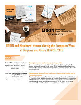 ERRIN and Members' Events During the European Week of Regions And