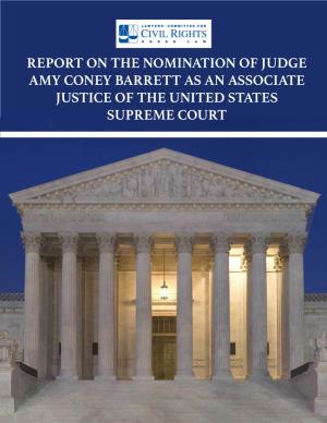 Report on the Nomination of Judge Amy Coney Barrett As an Associate Justice of the United States Supreme Court