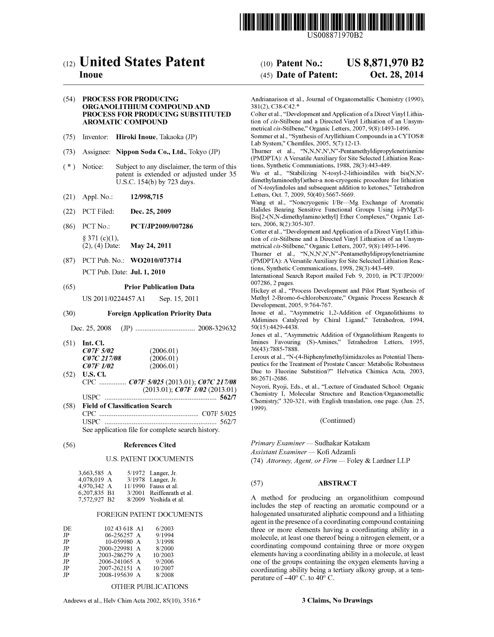 (12) United States Patent (10) Patent No.: US 8,871,970 B2 Inoue (45) Date of Patent: Oct