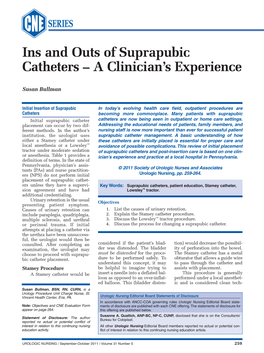 Ins and Outs of Suprapubic Catheters – a Clinician’S Experience
