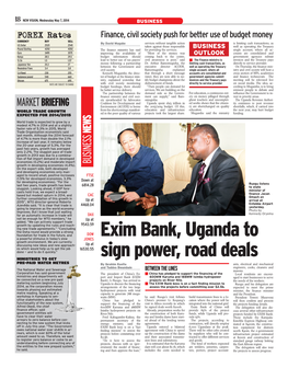 Exim Bank, Uganda to Sign Power, Road Deals