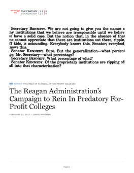 The Reagan Administration's Campaign to Rein in Predatory For-Profit Colleges