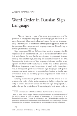 Word Order in Russian Sign Language