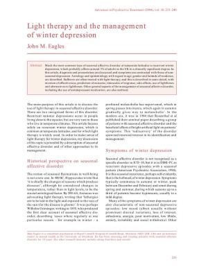 Light Therapy and the Management of Winter Depression John M