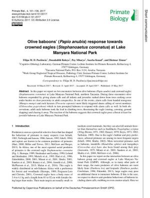 Olive Baboons’ (Papio Anubis) Response Towards Crowned Eagles (Stephanoaetus Coronatus) at Lake Manyara National Park