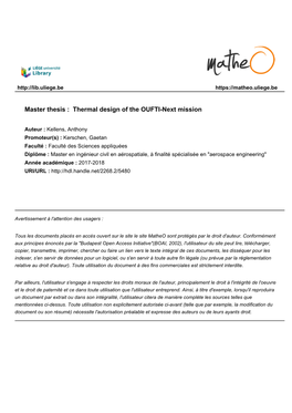Master Thesis : Thermal Design of the OUFTI-Next Mission
