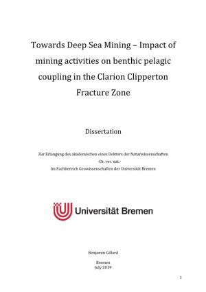 Towards Deep Sea Mining – Impact of Mining Activities on Benthic Pelagic Coupling in the Clarion Clipperton Fracture Zone