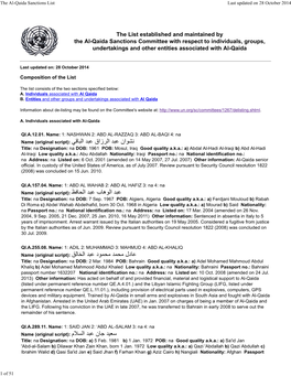 Al-Qaida Sanctions List Last Updated on 28 October 2014