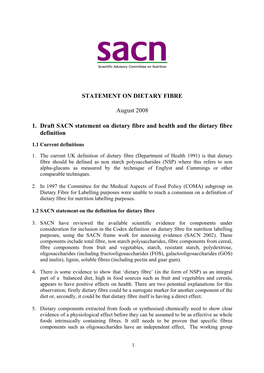 SACN Statement on Dietary Fibre and Health and the Dietary Fibre Definition
