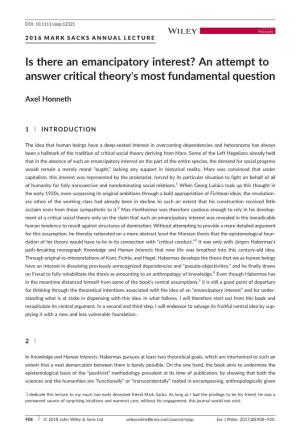 Is There an Emancipatory Interest? an Attempt to Answer Critical Theory's Most Fundamental Question