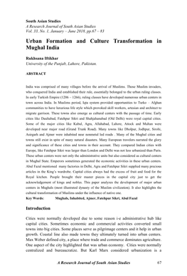 Urban Formation and Culture Transformation in Mughal India