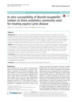 In Vitro Susceptibility of Borrelia Burgdorferi Isolates to Three