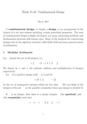 Week 15-16: Combinatorial Design