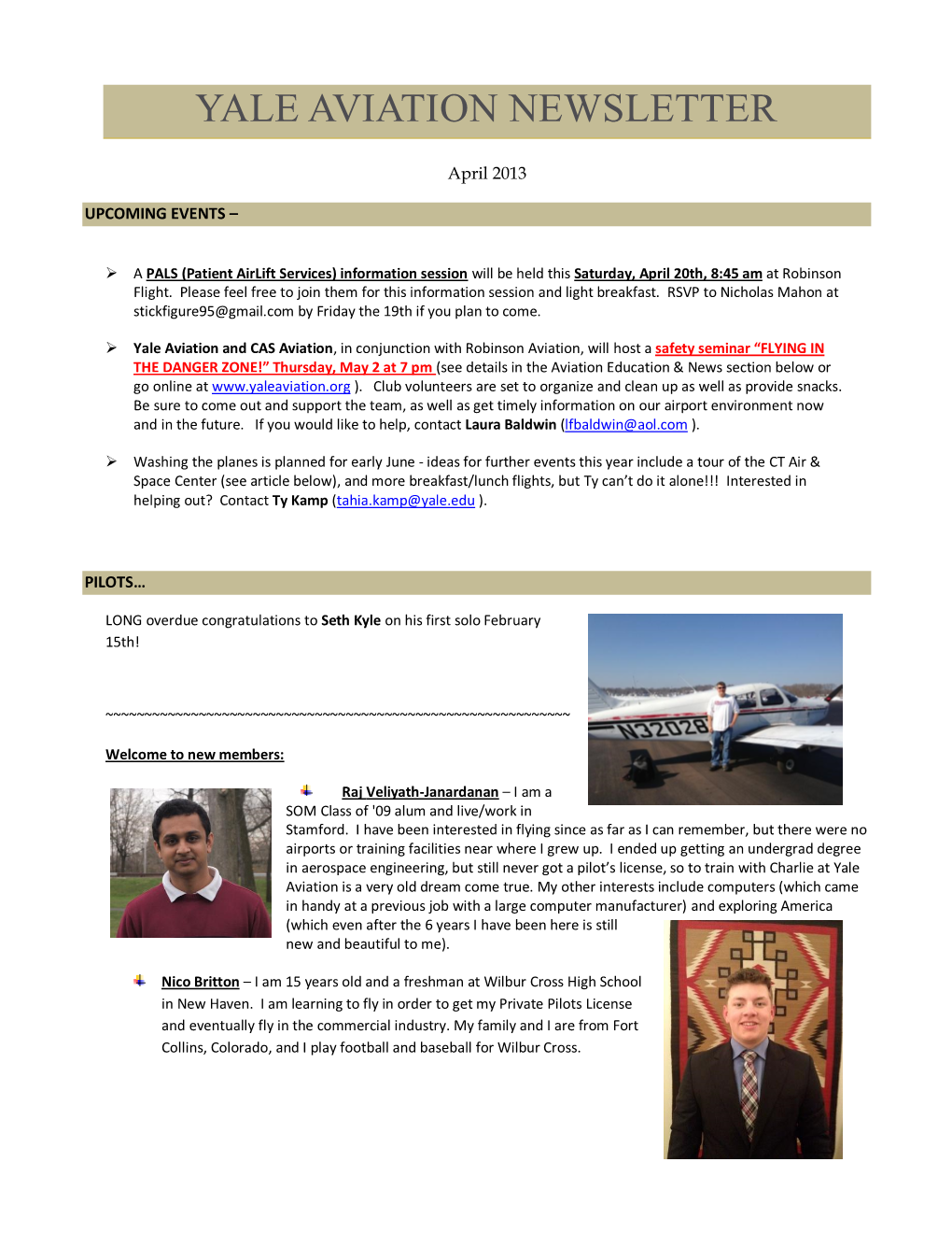 Yale Aviation Newsletter