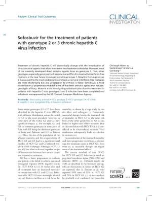 Sofosbuvir for the Treatment of Patients with Genotype 2 Or 3 Chronic Hepatitis C Virus Infection Höner Zu Siederdissen & Cornberg