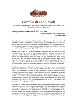 Castello Di Cabbiavoli the Puccioni Family Is Pleased to Welcome You in Cabbiavoli and Wish You a Pleasant Stay! Please Treat Our Home As Your Home
