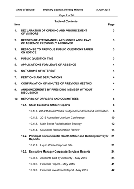 Table of Contents Item Page