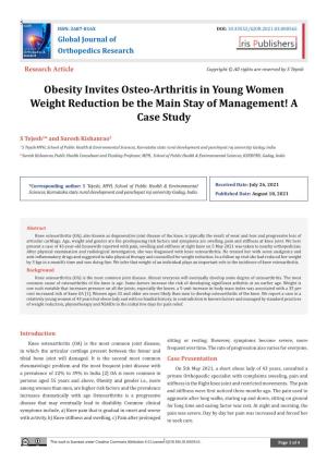 Obesity Invites Osteo-Arthritis in Young Women Weight Reduction Be the Main Stay of Management! a Case Study