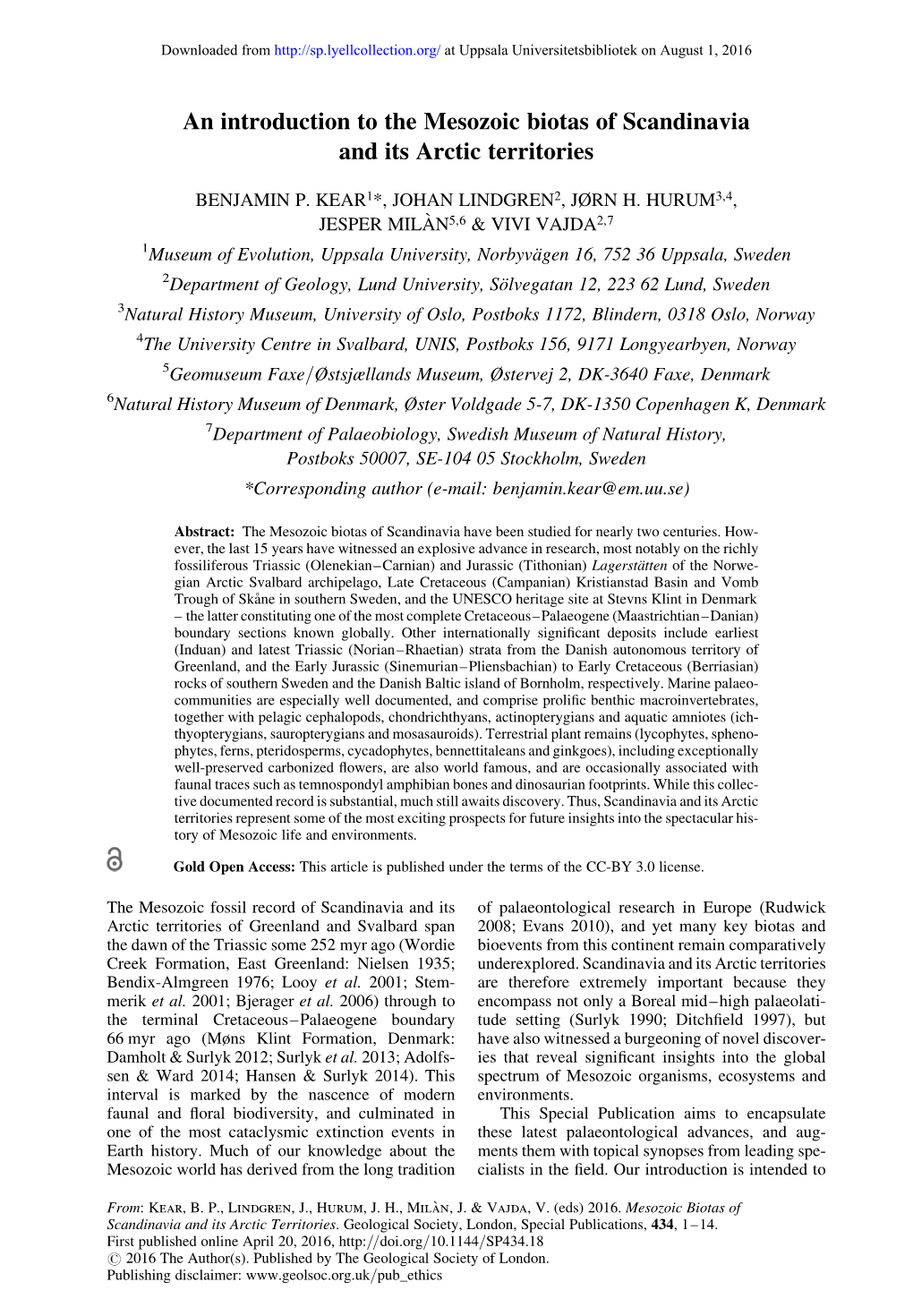 An Introduction to the Mesozoic Biotas of Scandinavia and Its Arctic Territories