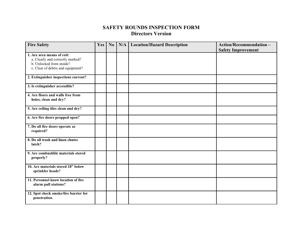 Safety Rounds Inspection Form