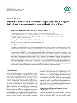 Research Advances on Biosynthesis, Regulation, and Biological Activities of Apocarotenoid Aroma in Horticultural Plants