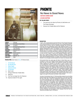 PHONTE No News Is Good News RESTOCK COMING SOON CD NOW SHIPPING