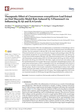 Therapeutic Effect of Cinnamomum Osmophloeum Leaf Extract on Oral Mucositis Model Rats Induced by 5-Fluororacil Via Inﬂuencing IL-1Β and IL-6 Levels