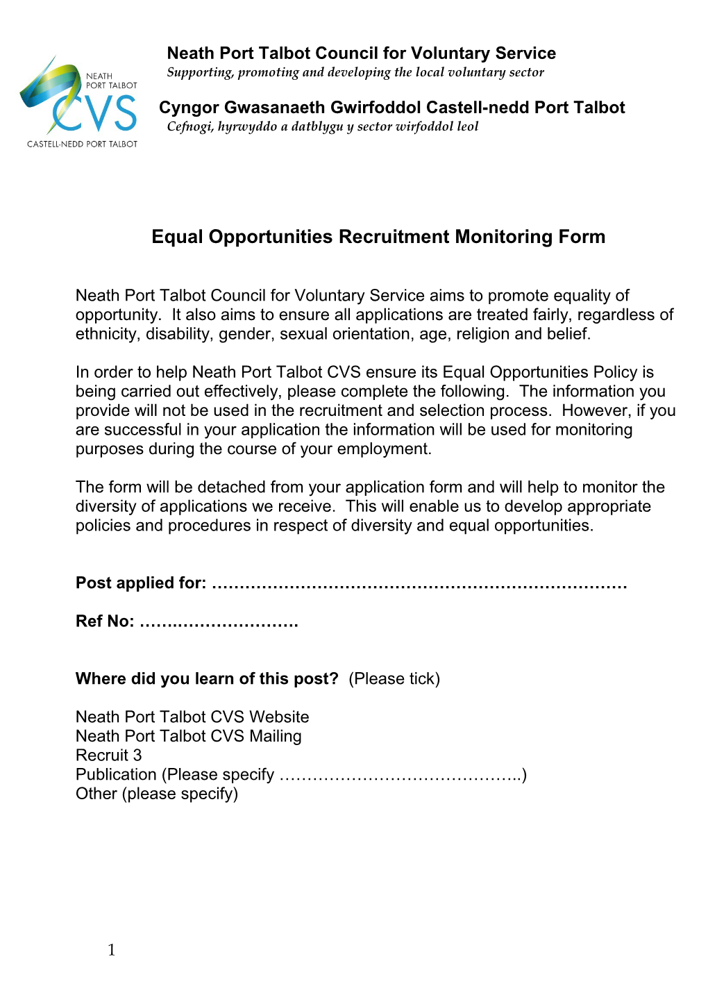 Equal Opportunities Monitoring Form s8