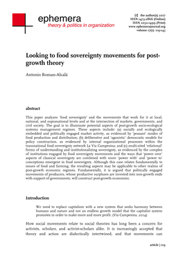 Looking to Food Sovereignty Movements for Post- Growth Theory