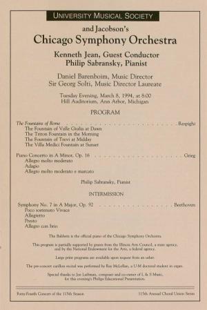 Chicago Symphony Orchestra Kenneth Jean, Guest Conductor Philip Sabransky, Pianist Daniel Barenboim, Music Director Sir Georg Solti, Music Director Laureate