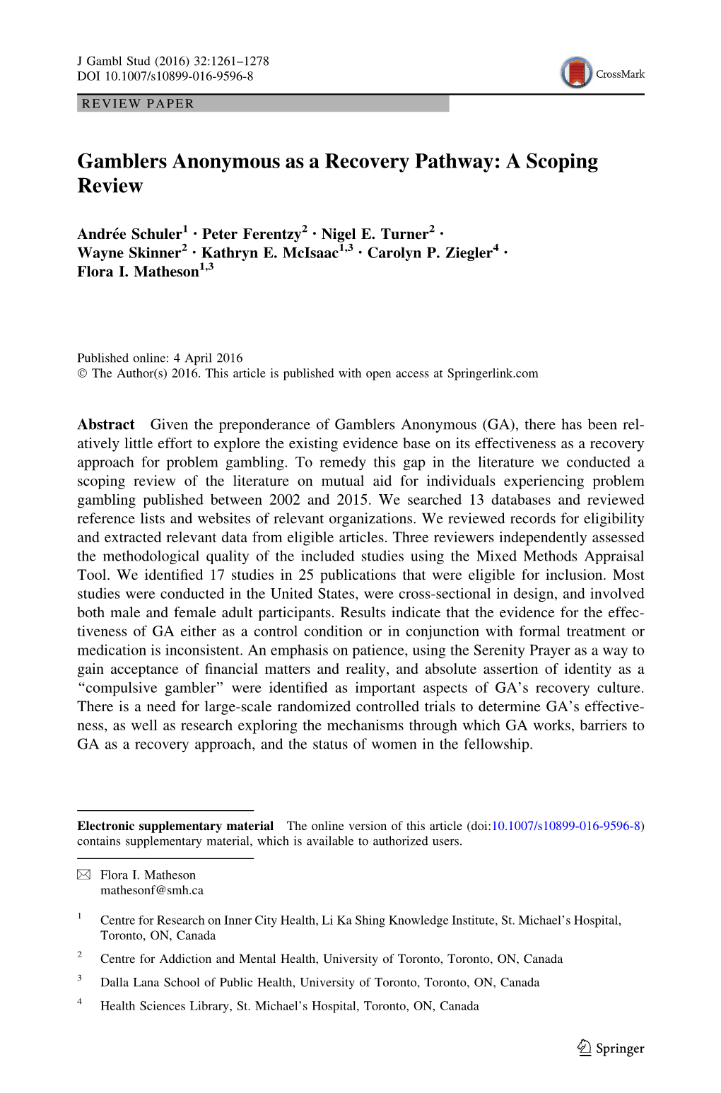 Gamblers Anonymous As a Recovery Pathway: a Scoping Review