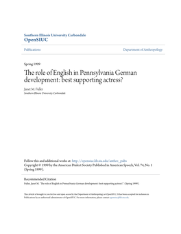 The Role of English in Pennsylvania German Development