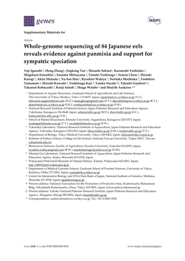 Whole-Genome Sequencing of 84 Japanese Eels Reveals Evidence Against Panmixia and Support for Sympatric Speciation