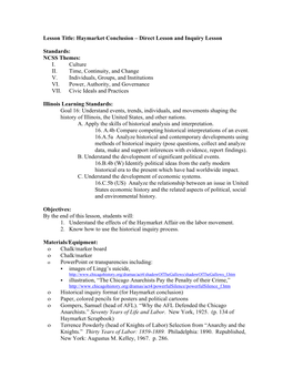 Lesson Title: Haymarket Conclusion – Direct Lesson and Inquiry Lesson